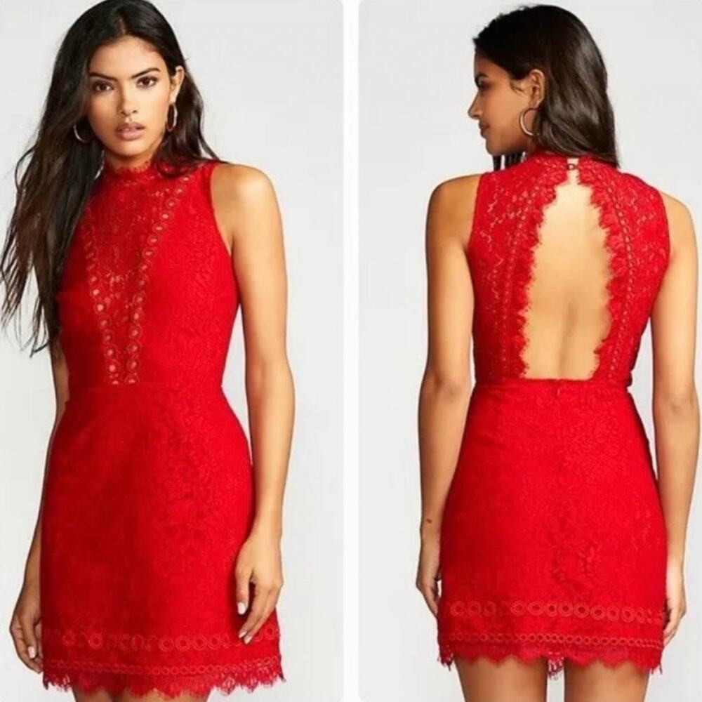 NWT FREE PEOPLE X SAYLOR Cherie red lace mini dress open back